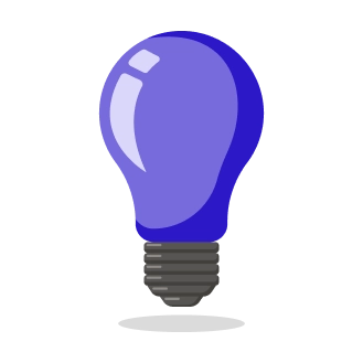 Paarse illustratie van een gloeilamp die een idee of innovatie symboliseert.